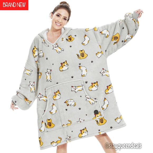 Oversized Sherpa Fleece Wearable Blanket Hoodie for Adults